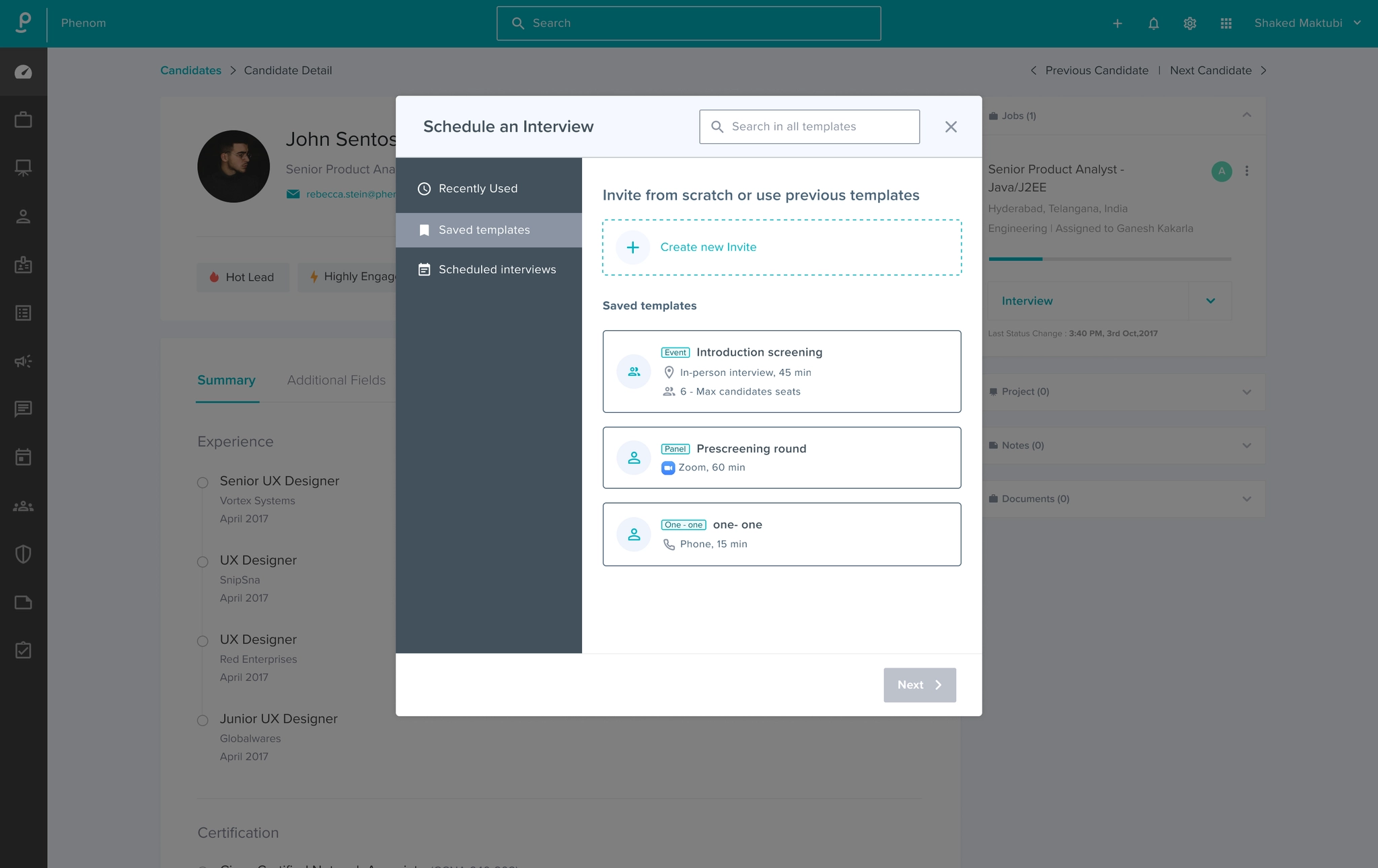 Interview Scheduling: template selector